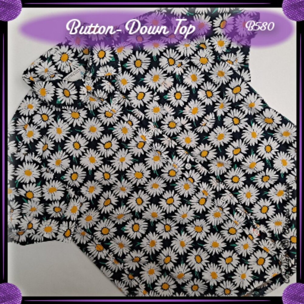 Black Sunflower Short-Sleeve Button-Down Shirt